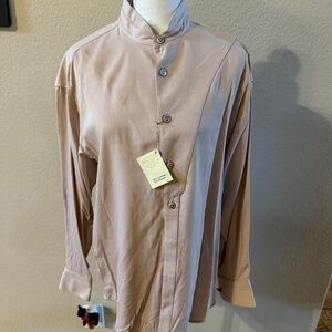Men's Stubbs Western Wear Pale Peach Banded Collar Long Sleeve Shirt Sz M